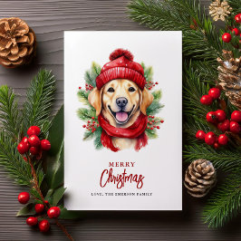 Tarjeta Festiva Navidades de acuarela Perro de Labrador Amarillo