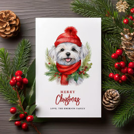 Tarjeta Festiva Navidades de acuarela Perro maltés