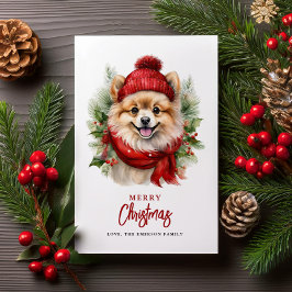 Tarjeta Festiva Navidades de acuarela Perro Pomerania