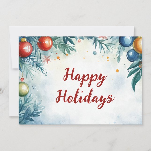 Tarjeta Festiva Navidades de acuarela personalizable Baubles (Anverso)
