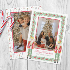 Tarjeta Festiva Navidades de acuarela, petardos y foto de Garland