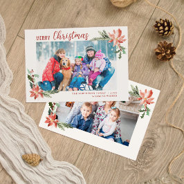 Tarjeta Festiva Navidades de acuarela Poinsettia Botánica 2 Foto