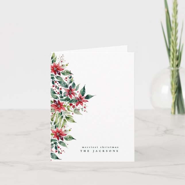 Tarjeta Festiva Navidades de acuarela Poinsettia | Foto | Personal (Anverso)