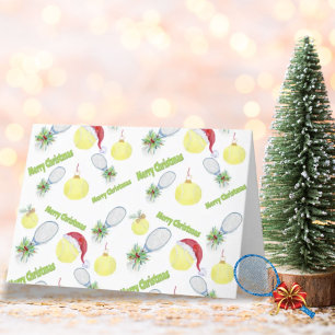 Tarjeta Festiva Navidades De Acuarela Raqueta De Tenis Y Bolas