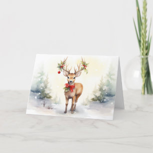 Tarjeta Festiva Navidades de acuarela reno