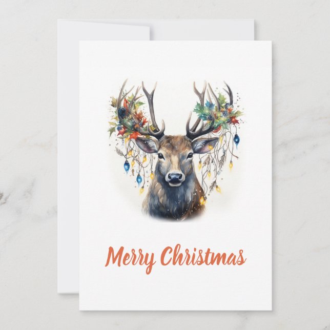 Tarjeta Festiva Navidades de acuarela reno (Anverso)