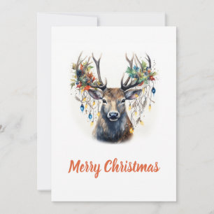 Tarjeta Festiva Navidades de acuarela reno