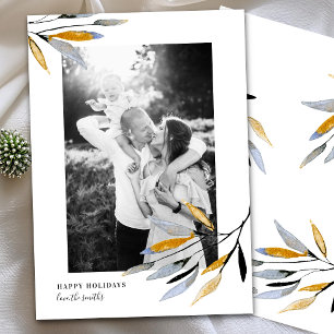 Tarjeta Festiva Navidades de acuarela rusa Leafy Photo