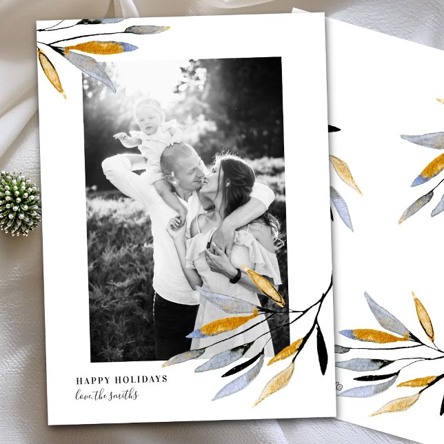 Tarjeta Festiva Navidades de acuarela rusa Leafy Photo (Subido por el creador)