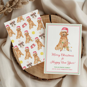 Tarjeta Festiva Navidades de acuarela Santa Dog