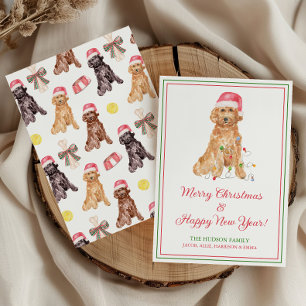 Tarjeta Festiva Navidades de acuarela Santa Dog