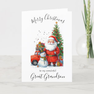 Tarjeta Festiva Navidades de acuarela Santa Great Grandson