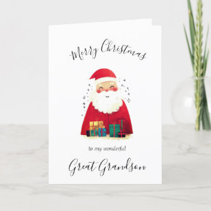 Tarjeta Festiva Navidades de acuarela Santa Great Grandson