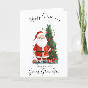 Tarjeta Festiva Navidades de acuarela Santa Great Grandson