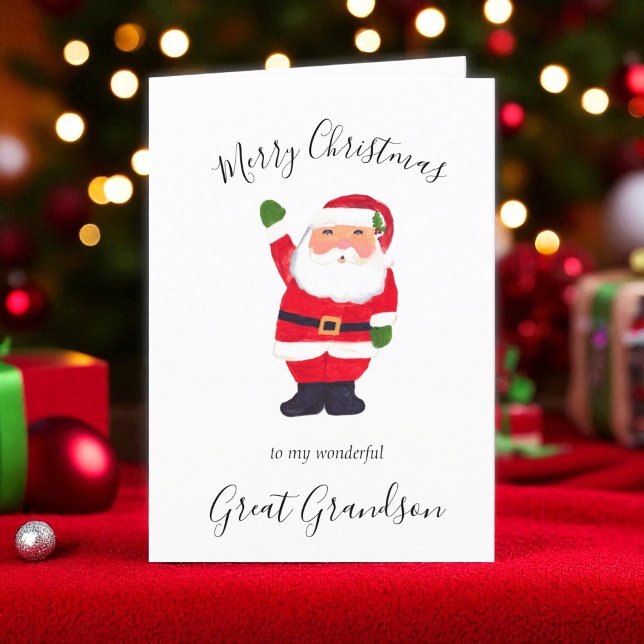 Tarjeta Festiva Navidades de acuarela Santa Great Grandson (Subido por el creador)