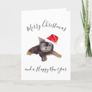 Tarjeta Festiva Navidades de acuarela Santa Merry Dog Dad