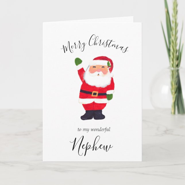 Tarjeta Festiva Navidades de acuarela Santa Merry Nephew (Anverso)