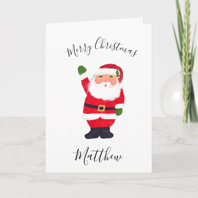 Tarjeta Festiva Navidades de acuarela Santa Merry Son (Anverso)