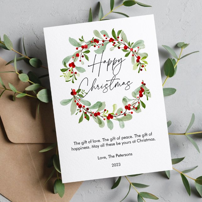 Tarjeta Festiva Navidades de acuarela simples Berries Flat (Subido por el creador)