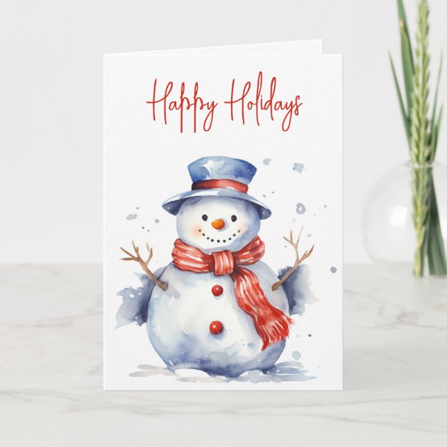 Tarjeta Festiva Navidades de acuarela Snowman (Anverso)