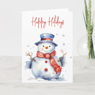 Tarjeta Festiva Navidades de acuarela Snowman