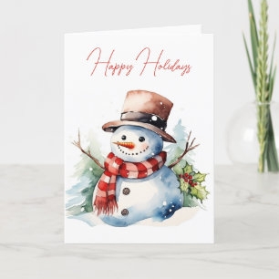 Tarjeta Festiva Navidades de acuarela Snowman