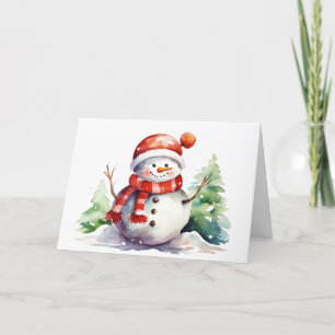 Tarjeta Festiva Navidades de acuarela Snowman