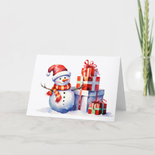 Tarjeta Festiva Navidades De Acuarela Snowman Con Regalos