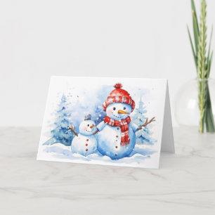 Tarjeta Festiva Navidades de acuarela Snowmen