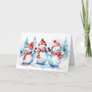 Tarjeta Festiva Navidades de acuarela Snowmen