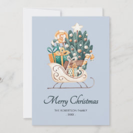 Tarjeta Festiva Navidades de acuarela tiñen de azul no foto