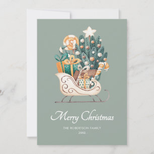 Tarjeta Festiva Navidades de acuarela tiñen de verde sin foto