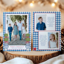 Tarjeta Festiva Navidades de acuarela Topiary Gingham Photo