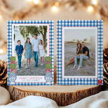 Navidades de acuarela Topiary Gingham Photo