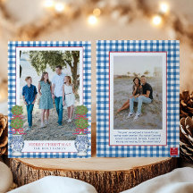 Navidades de acuarela Topiary Gingham Photo