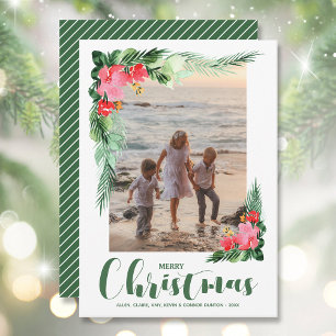 Tarjeta Festiva Navidades de acuarela tropical floral