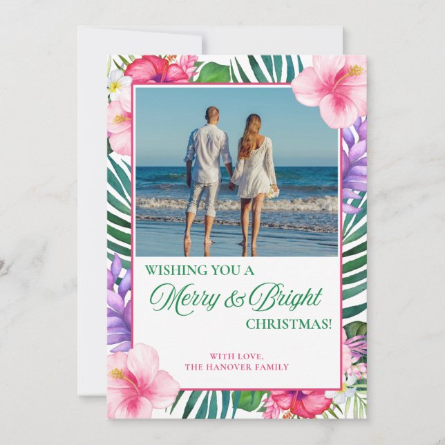 Tarjeta Festiva Navidades de acuarela tropical Floral (Anverso)