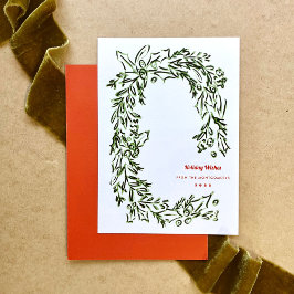 Tarjeta Festiva Navidades de acuarela verde Wreath Corporate