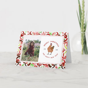 Tarjeta Festiva Navidades de acuarela verde y roja de pollo