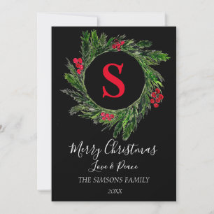 Tarjeta Festiva Navidades de acuarela Wreath Merry y brillante