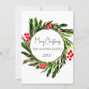 Tarjeta Festiva Navidades de acuarela Wreath Winter Greeneration