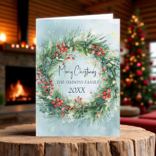 Tarjeta Festiva Navidades de acuarela Wreath Winter Greeneration