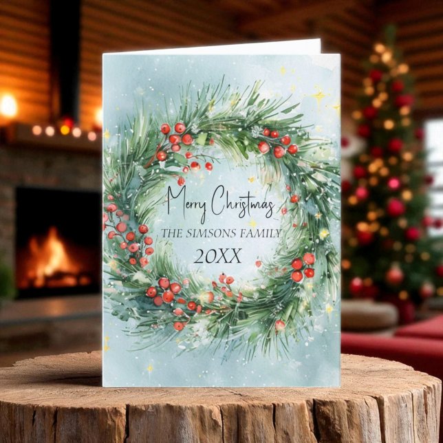 Tarjeta Festiva Navidades de acuarela Wreath Winter Greeneration (Subido por el creador)