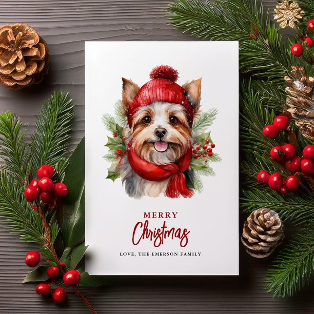 Tarjeta Festiva Navidades de acuarela Yorkie Dog (Subido por el creador)