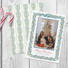 Tarjeta Festiva Navidades de acuarelas Garland y Candy Canes Photo