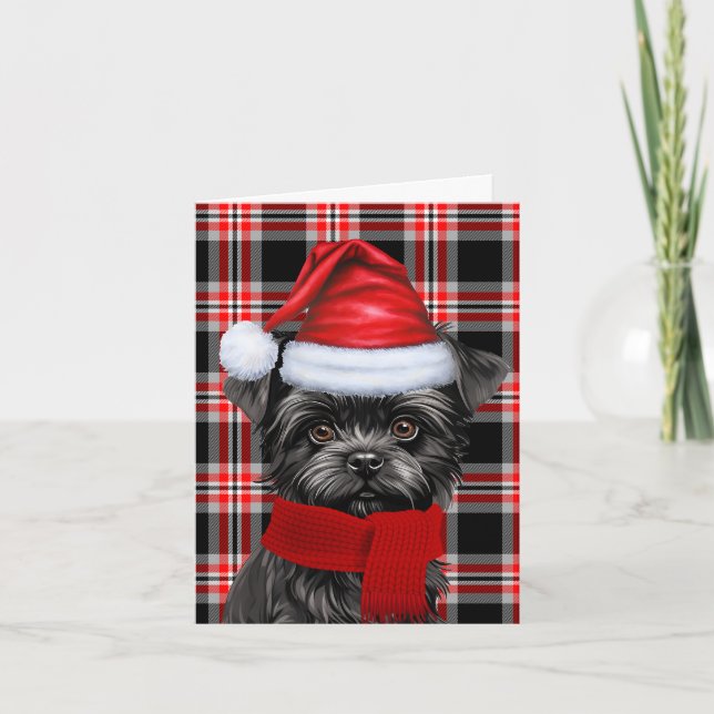Tarjeta Festiva Navidades de Affenpinscher Perro Navidades Red Pla (Anverso)