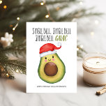 Tarjeta Festiva Navidades de Aguacate Santa Jingle Bell Guac<br><div class="desc">La divertida tarjeta de Navidades temáticos de comida incluye un lindo aguacate en un sombrero de Santa con la leyenda "Jingle Bell,  Jingle Bell GUAC". El reverso es una huella rústica al estilo Kraft. Arte por KL Stock</div>