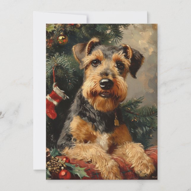 Tarjeta Festiva Navidades de Airedale terrier (Anverso)