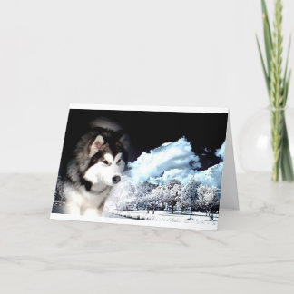 Tarjeta Festiva Navidades de Alaskan Malamute saludan