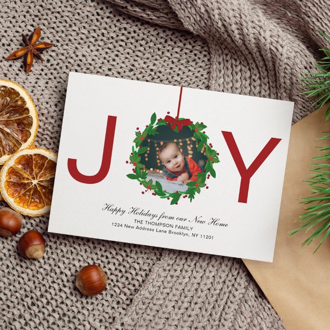 Tarjeta Festiva Navidades de Alegría Roja Foto de guirnalda botáni (Subido por el creador)